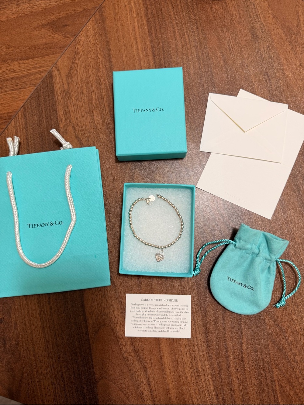 Tiffany & Co. Return to Tiffany Heart Tag 4mm Bead Bracelet Sterling Silver 7”